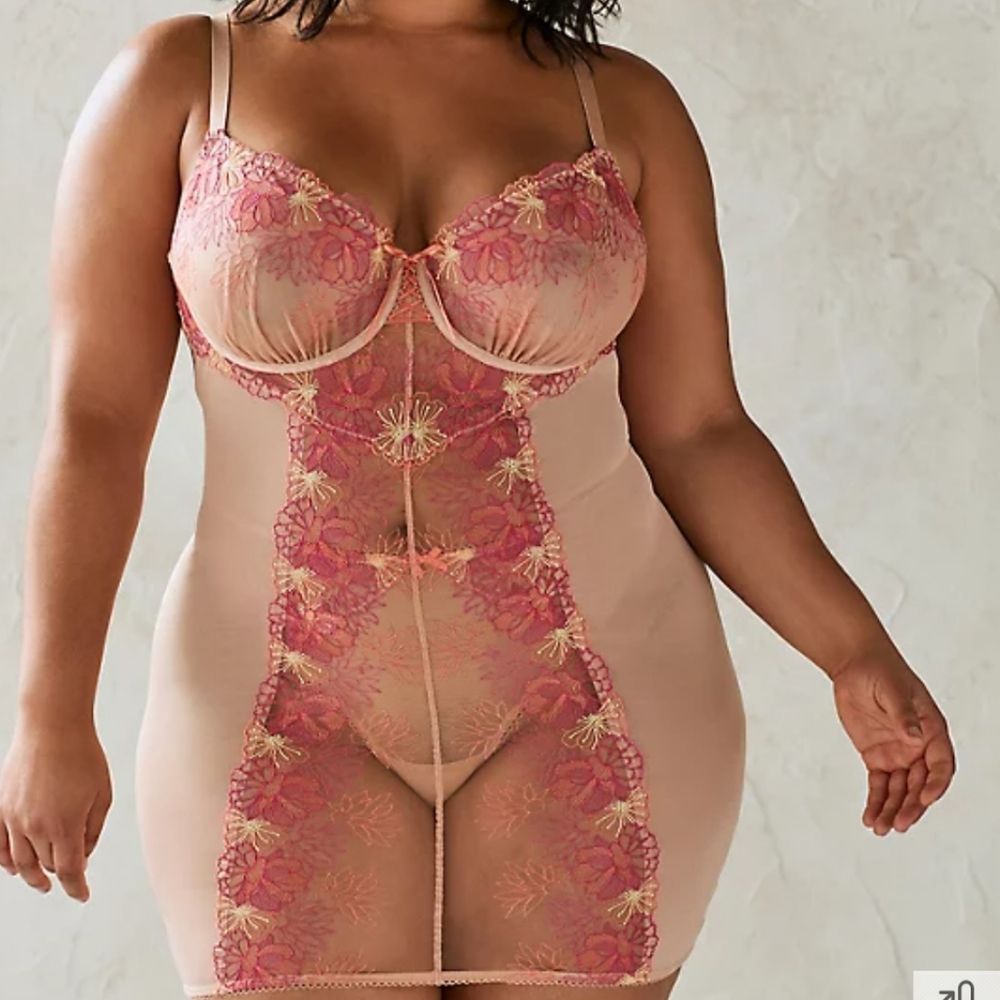 Torrid Pink Embroidered Mesh Chemise 1